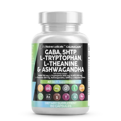Clean Nutraceuticals GABA 750mg 5 HTP 200mg L Tryptophan 500mg L Theanine 200mg Ashwagandha 3000mg SAM-e L-Glycine - Mood Sup...