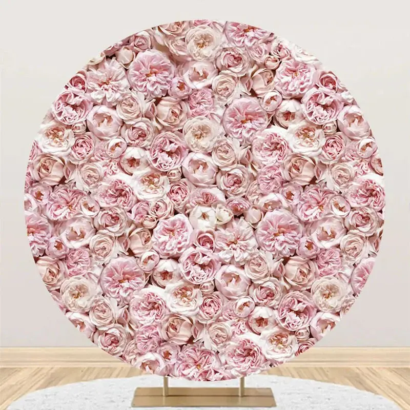 Dense Pink Floral Elegant Round Wedding Backdrop - Aperturee
