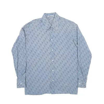 PANCALDI&B Shirt Blue 80s Crazy Pattern Long Sleeve Mens M