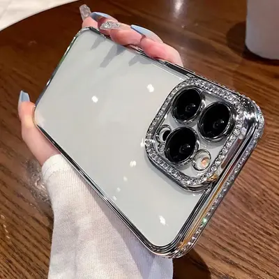 Spring Rhinestone Decor Plating Phone Cases with Camera Lens Protector, Summer Phone Case for iPhone 15 Pro Max Case iPhone ...