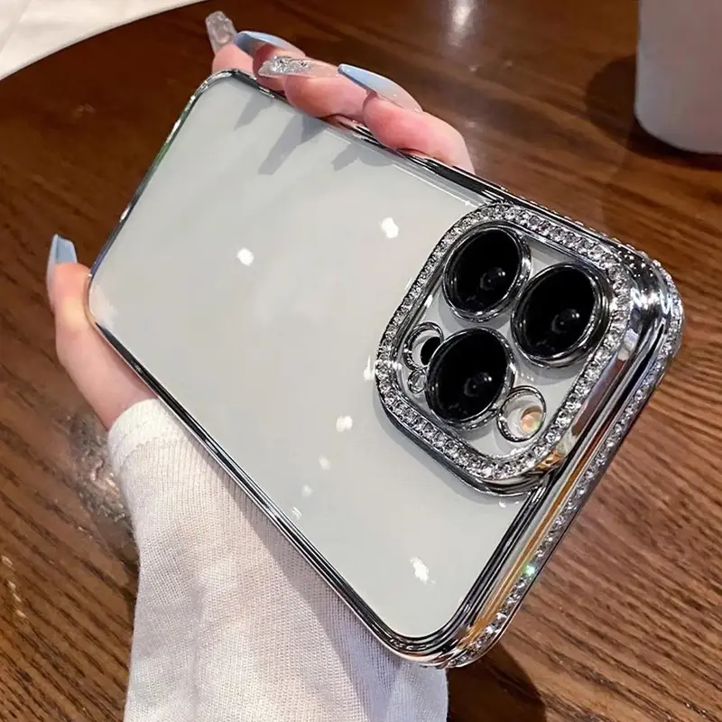 Spring Rhinestone Decor Plating Phone Cases with Camera Lens Protector, Summer Phone Case for iPhone 15 Pro Max Case iPhone ...