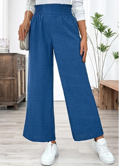 Modlily Blue Wide Leg Elastic Waist High Waisted Pants - 2XL