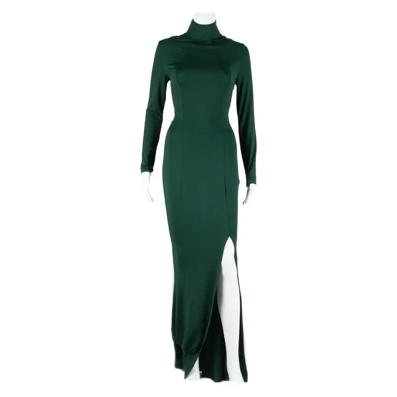MISTRESS ROCKS Womens Maxi Dress Green Long Sleeve Long S