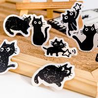 Cartoon Black Cat Pattern Sticker, 45pcs/box Cute Pet Play Daily Pattern Self-adhesive Sticker, Decorative Sticker for Phone ...