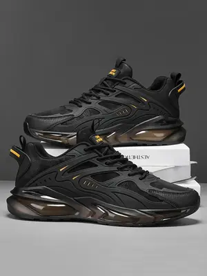 Men's Fashionable Lace Up Sneakers, Casual Comfortable Breathable Sports Running Shoes, Male All-match Round Toe Chunky Sneak...