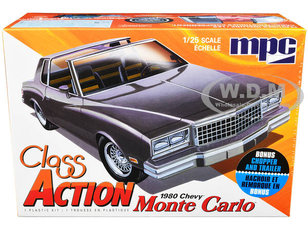 Skill 2 Model Kit 1980 Chevrolet Monte Carlo Class Action with Motorcycle and Trailer (Skill 2) 1/25 Scale Model Car by MPC