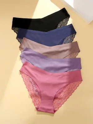 Women's Contrast Lace High Cut Panties, Casual Breathable Comfort Knickers, Women's Underwear for All Seasons