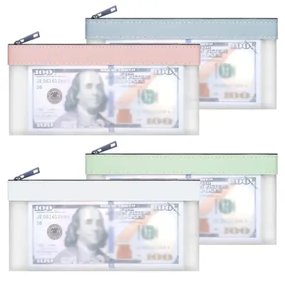 Clear Money Bag with Zipper, 4 Counts Portable Waterproof Cash Credit Card Coin Pouch, Colorful Multi-purpose Check Wallet fo...