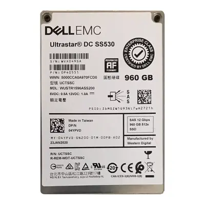 Dell 4YPVD | 960GB 2.5-inch 12GB/s SAS Triple-Level Cell Read-Intensive (512e) Hot-Pluggable Solid State Drive for PowerEdge ...
