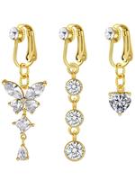 Women's Elegant Rhinestone Decor Fake Belly Rings, Exquisite Trendy Belly Fake Belly Piercing Jewelry with Butterfly & Heart ...