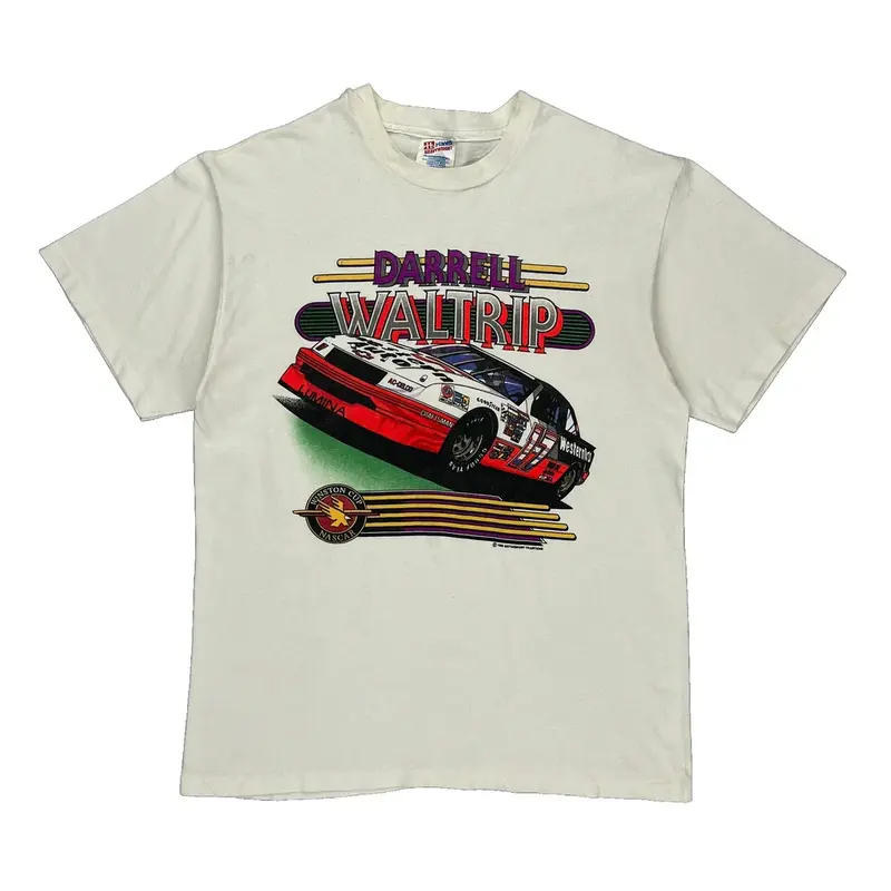 Darrell Waltrip Made In Usa Hanes Nascar T-Shirt - Large White Cotton