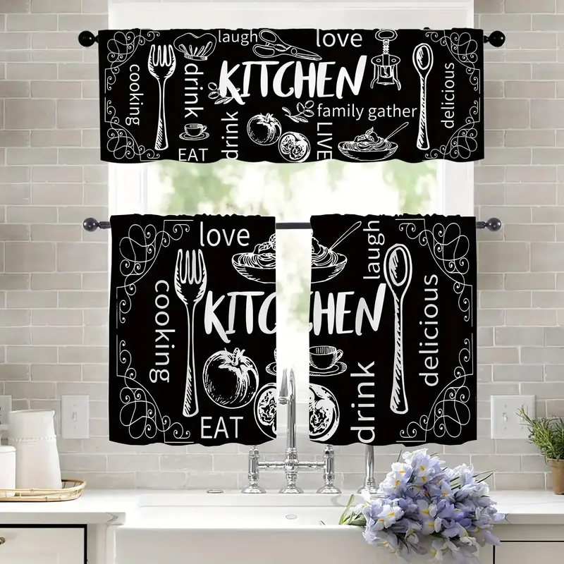 Kitchen Curtain, 1/2 Counts Kitchen Window Curtain, Coffee Shop Window Drapes &  Home Decor for Kitchen, Living Room and Bedr...