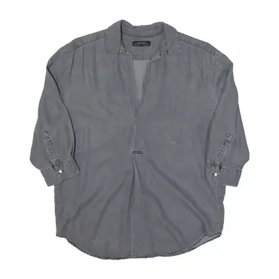 ZARA Low V-Neck Plain Shirt Grey 3/4 Sleeve Womens XS