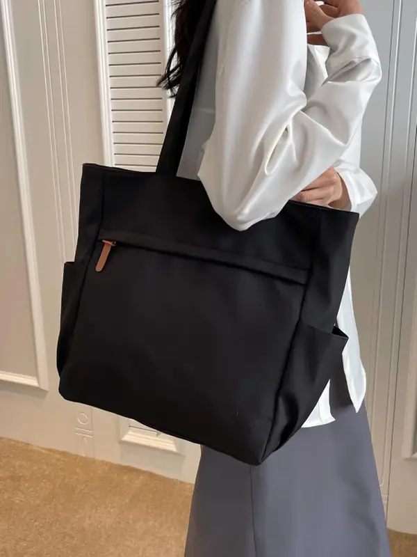 Simple Solid Color Canvas Tote Bag, Large Capacity Shoulder Bag For Women and Men, Retro Shoulder Bag for Commuters and Stude...