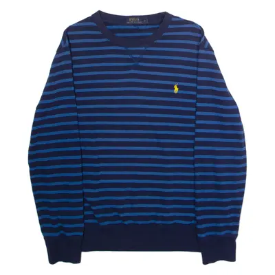 POLO RALPH LAUREN Mens Patterned Jumper Blue Striped Crew Neck Tight Knit L