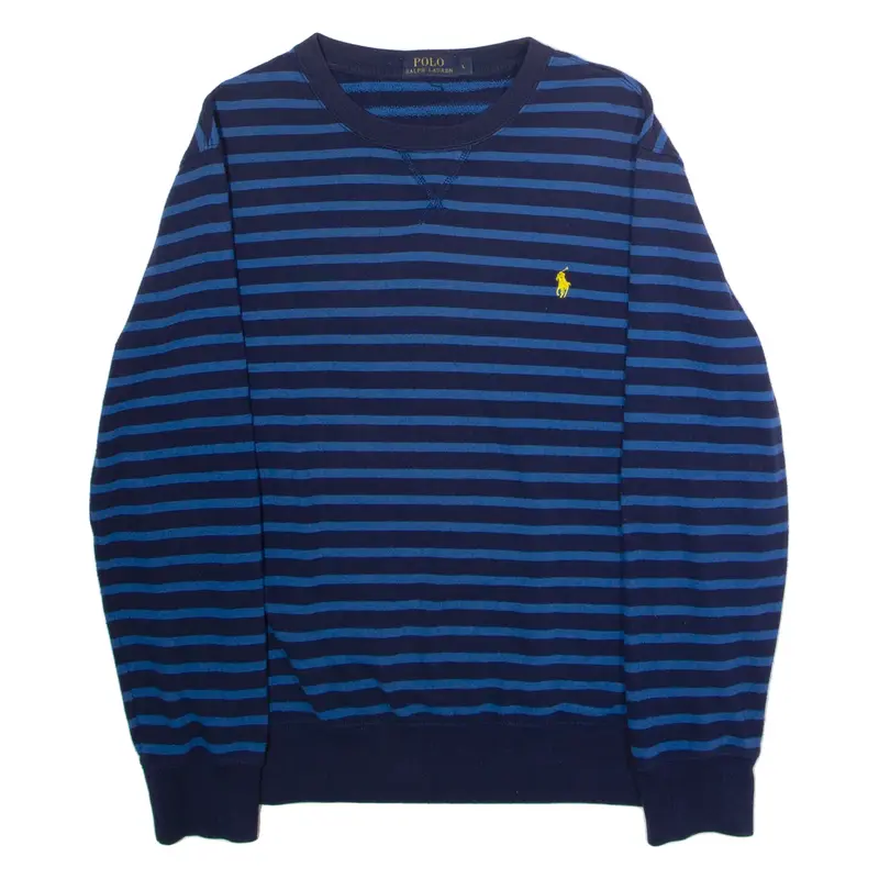 POLO RALPH LAUREN Mens Patterned Jumper Blue Striped Crew Neck Tight Knit L
