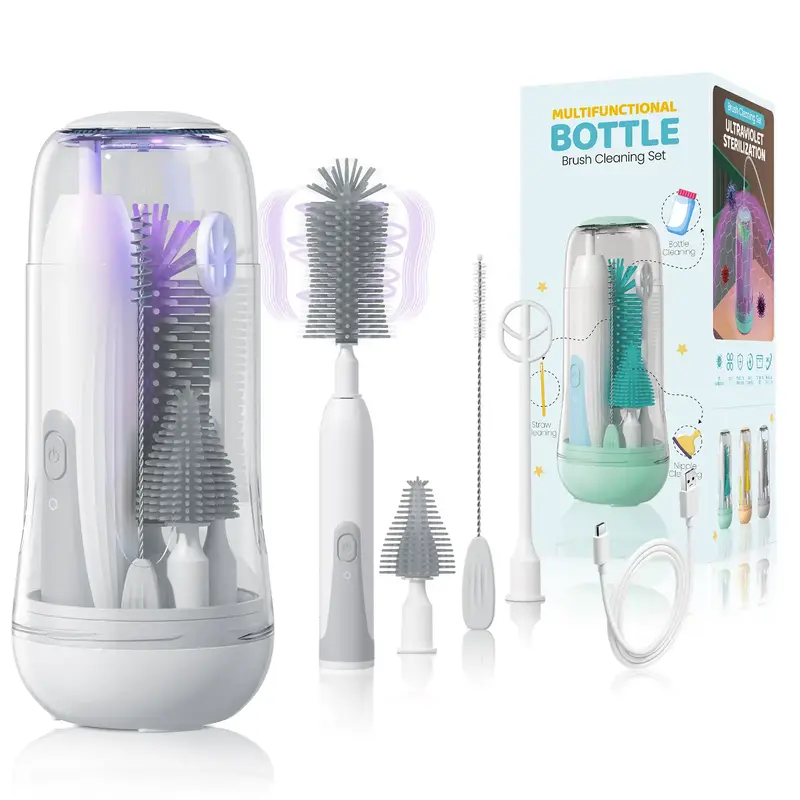 Orzbow Electric Travel Baby Bottle Brush Set with Storage Box, Automatic Bottle Cleaner Brush Kit with Silicone Bottle/Nipple...
