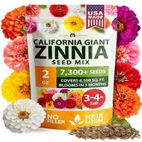 Zinnia Seeds - California Giant Mix (2 oz) Pure Seeds -No Filler - Covers 6500sqft - Grows 3-4ft tall