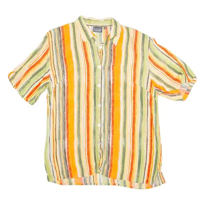 LINEAV Padded Shoulders Shirt Orange Viscose Striped Short Sleeve Womens L