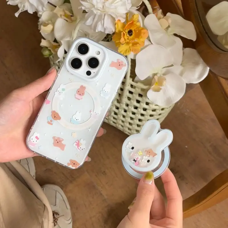 Cute Rabbit Design Phone Case with Rabbit Holder, Magnetic Phone Case with Stand, Phone Accessories Compatible with iPhone 16...