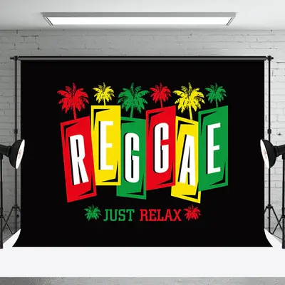 Black Palm Trees Just Relax Reggae Party Backdrop