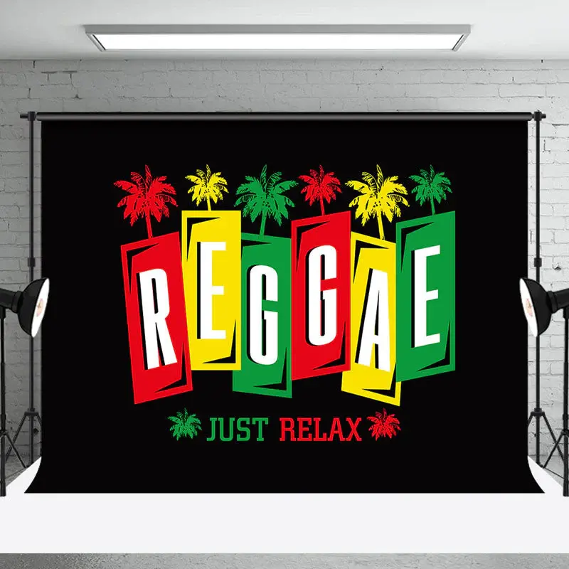 Black Palm Trees Just Relax Reggae Party Backdrop