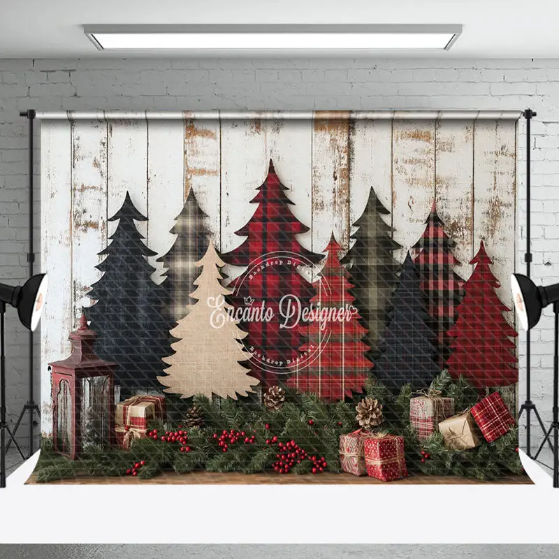 Christmas Tree Red Green Wood Photography Backdrop - Aperturee