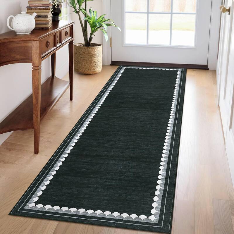 Garvee Washable Scalloped 2x6 Runner Rug - Non-Slip, Stain Resistant - Polyester Low Pile - Machine Washable, Durable - Hallw...