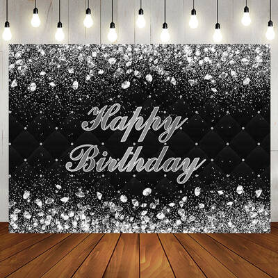 Black Silver Diamond Glitter Birthday Party Backdrop - Aperturee