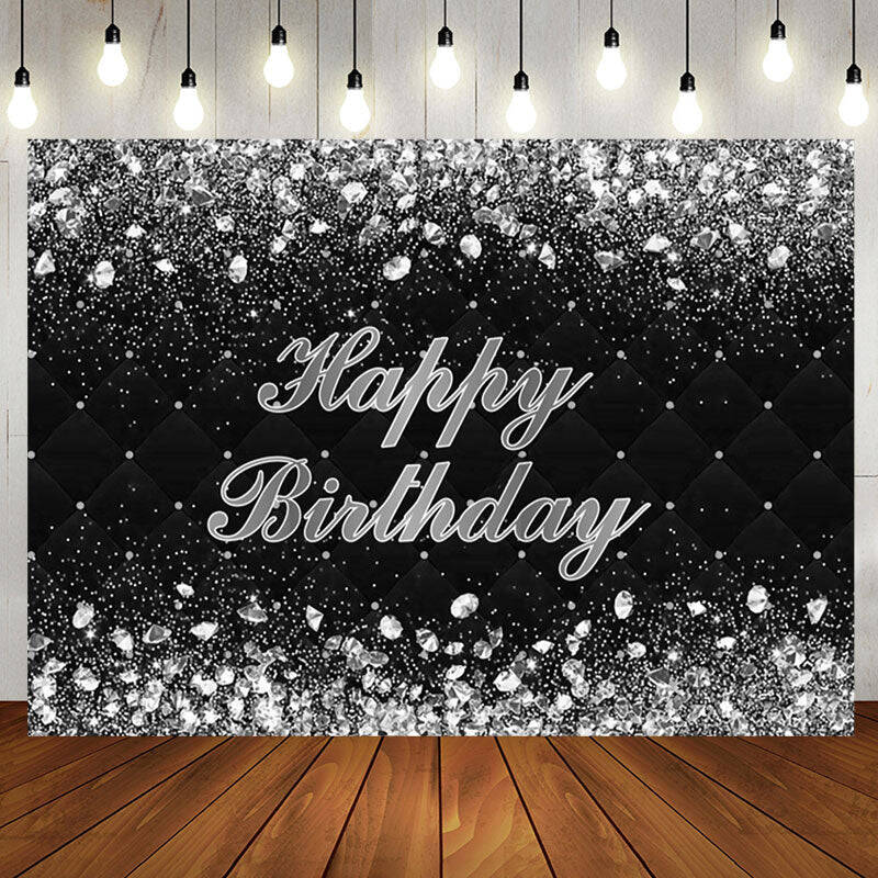 Black Silver Diamond Glitter Birthday Party Backdrop - Aperturee