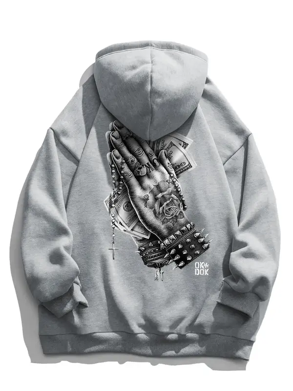 Men's Graphic Drop Shoulder Hoodie, Regular Fit Casual Drawstring Pocket Hooded Sweatshirt for Daily Holiday Outdoor Wear, M...