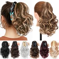 MY-LADY 14inch Claw On Hair Ponytail Extensions Synthetic Curly Wave Short Ponytail Hair Pieces for Women
