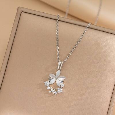 Flower Resin & Micro Pave Cubic Zirconia Pendant Necklaces