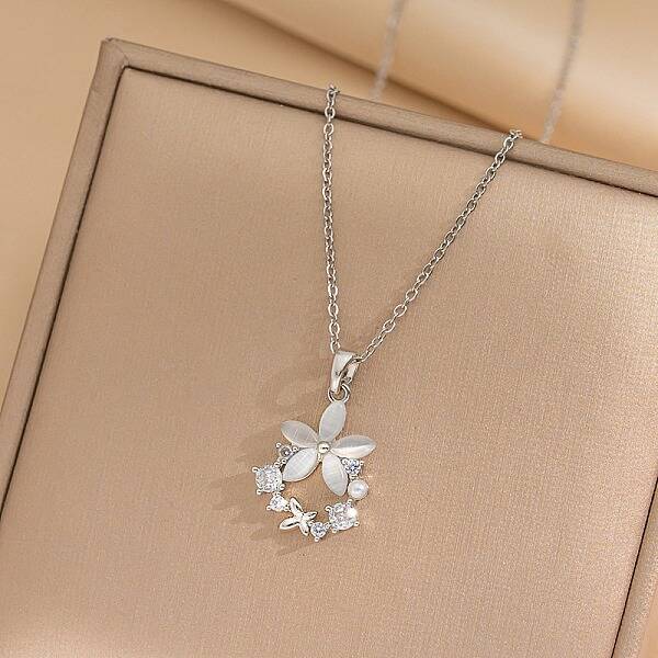 Flower Resin & Micro Pave Cubic Zirconia Pendant Necklaces