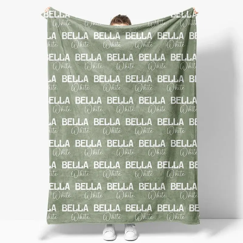 Aperturee Light Green Step And Repeat Custom Name Blanket - Aperturee