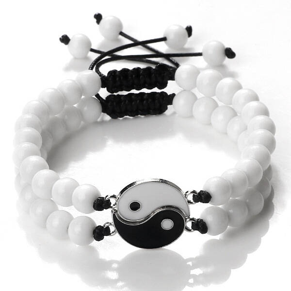 Black and White Yin Yang Natural White Jade Braided Bracelets