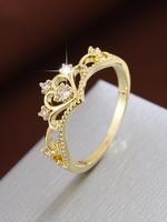 Women's Elegant Artificial Zircon Decorated Crown Design Ring, Exquisite Trendy Hollow Out Design Ring, Fashionable Jewelry f...