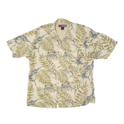 REEL LEGENDS Sword Fish Windbreaker Hawaiian Shirt Beige Floral Short Sleeve Mens XL