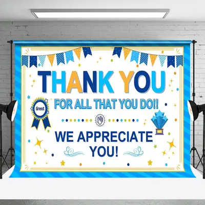 Aperturee Blue Stripe White Metal We Appreciate You Backdrop - Aperturee