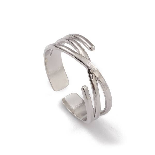 Non-Tarnish 304 Stainless Steel Criss Cross Open Cuff Rings for Women