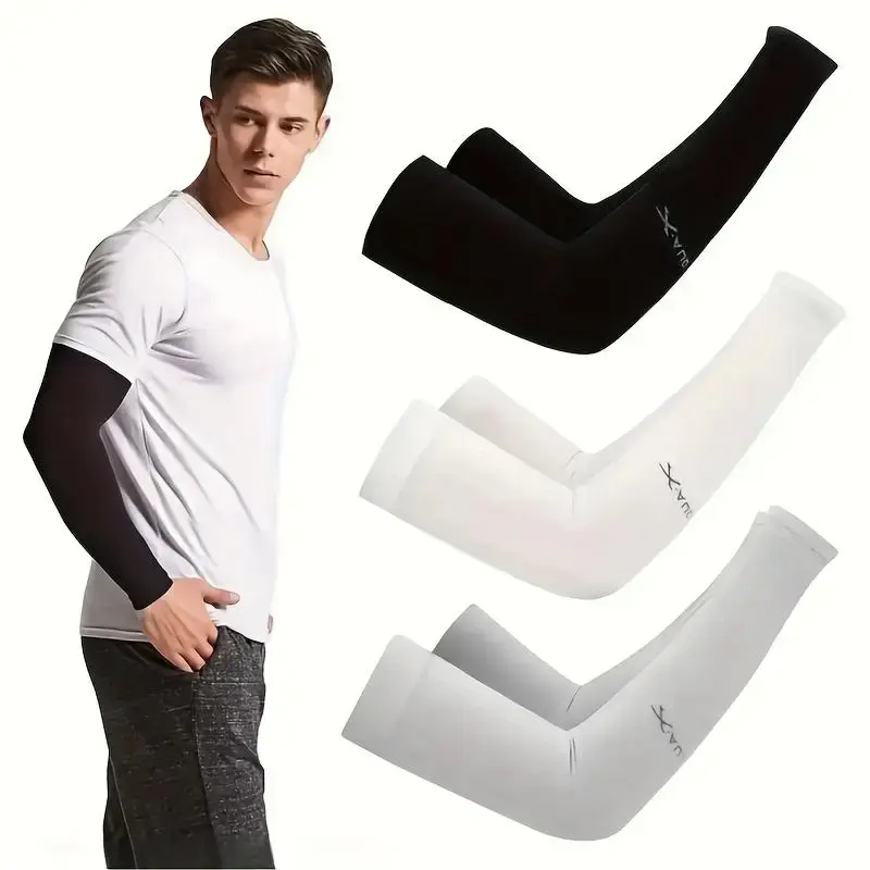 Sporty Unisex's 3 Pairs Letter Print Outdoor Arm Sleeves, Breathable Sun Protection Cooling Arm Sleeves, Sports Outdoor Sleev...
