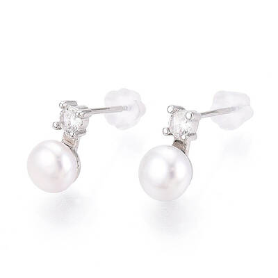 Brass Natural Pearl Stud Earrings