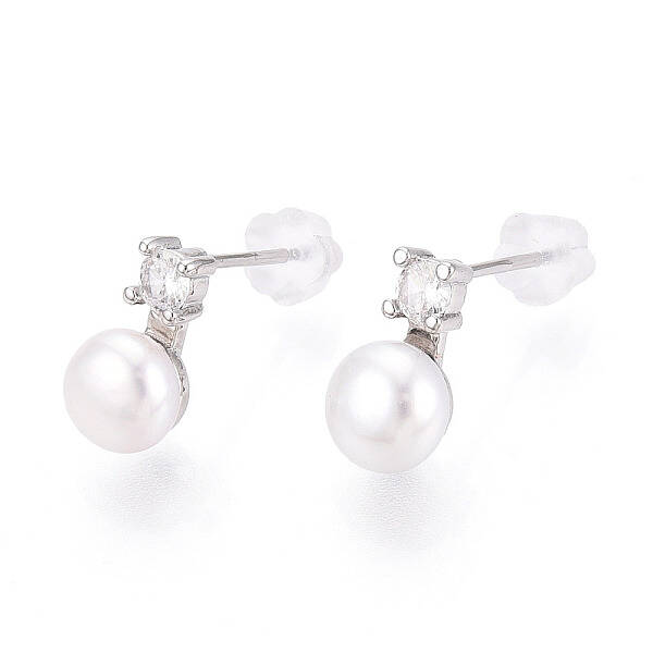 Brass Natural Pearl Stud Earrings