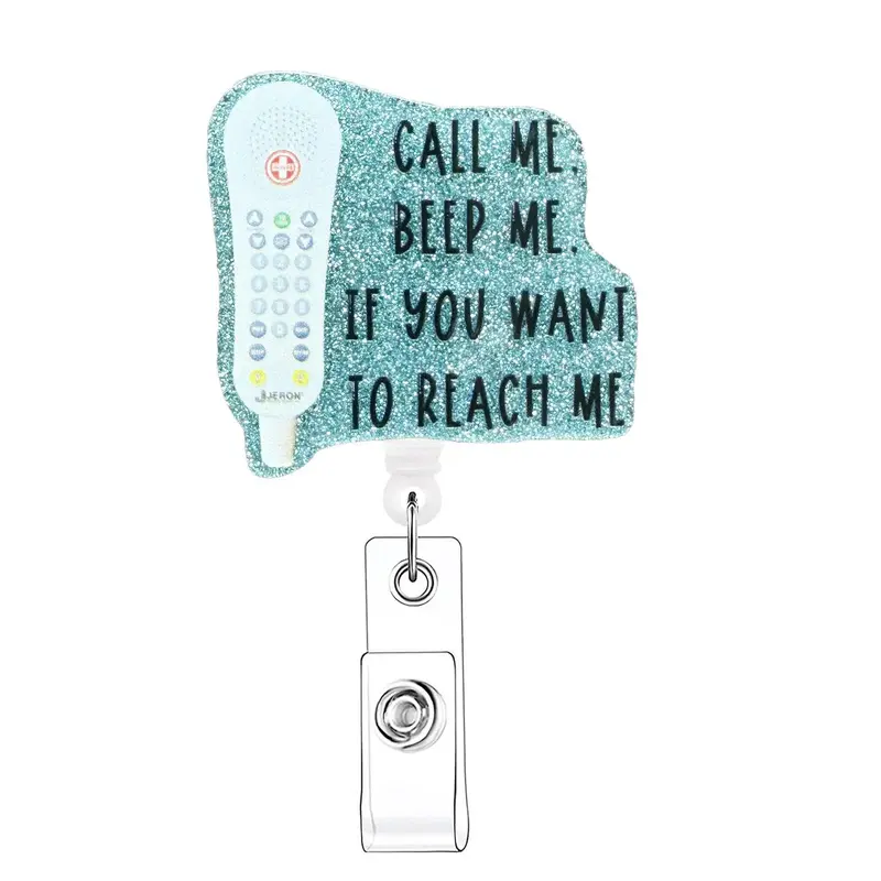 Funny Telephone & Slogan Design Retractable Badge Reel, 1 Count Portable Name Badge Holder with ID Clip for Nurse Doctor Stud...