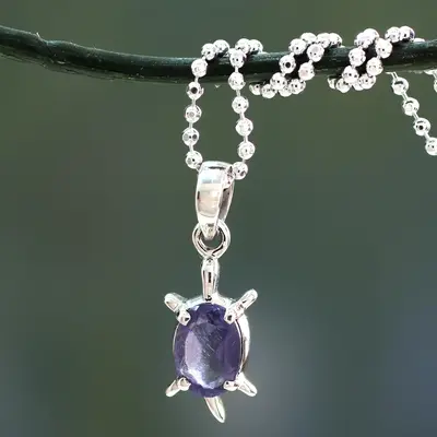 NOVICA Crystal Turtle Handcrafted Sterling Silver and Iolite Pendant Necklace