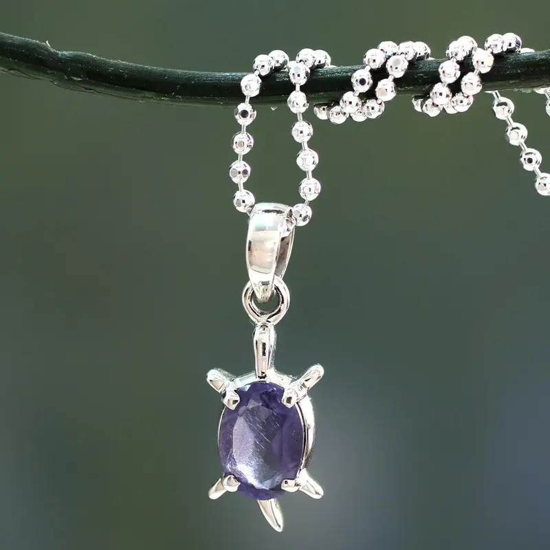 NOVICA Crystal Turtle Handcrafted Sterling Silver and Iolite Pendant Necklace