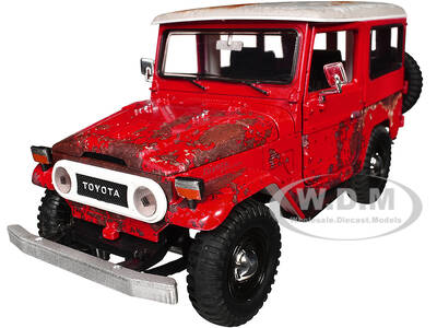Toyota FJ40 Land Cruiser Red with White Top (Rusted Version) \