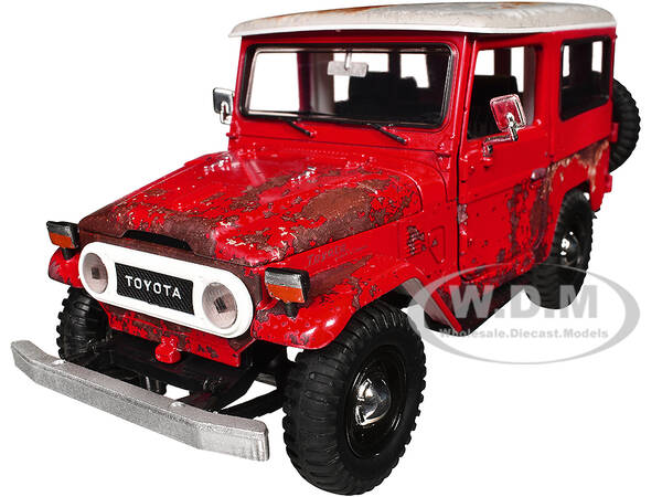 Toyota FJ40 Land Cruiser Red with White Top (Rusted Version) \