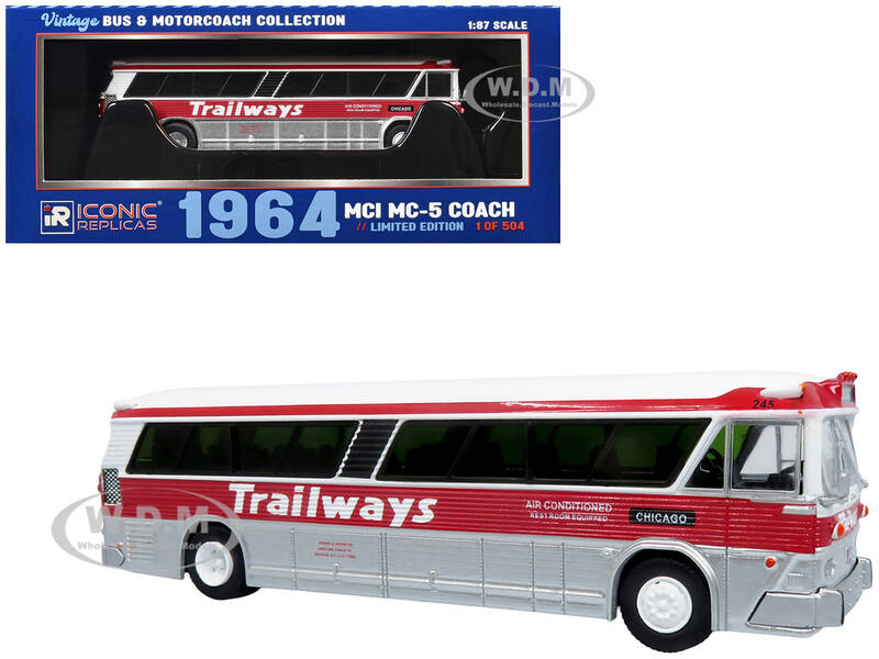 1964 MCI MC-5A Coach Bus Trailways Chicago White with Red Stripes Vintage Bus & Motorcoach Collection Limited Edition to ...