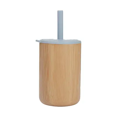 Bamboo Wood Cup With Lid Silicone Straw Children | Color: Blue